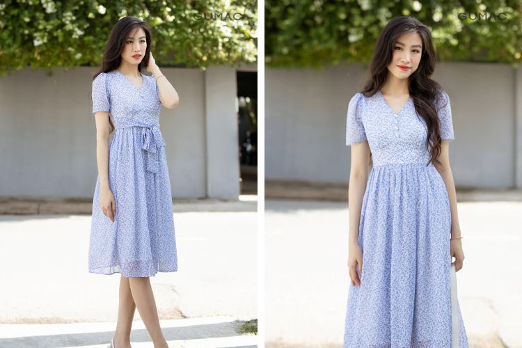 Váy xòe xếp ly dáng midi