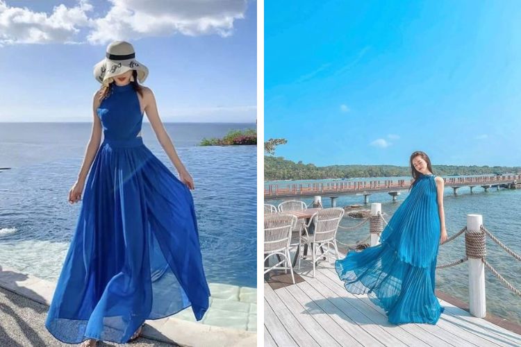Váy maxi màu xanh nước biển