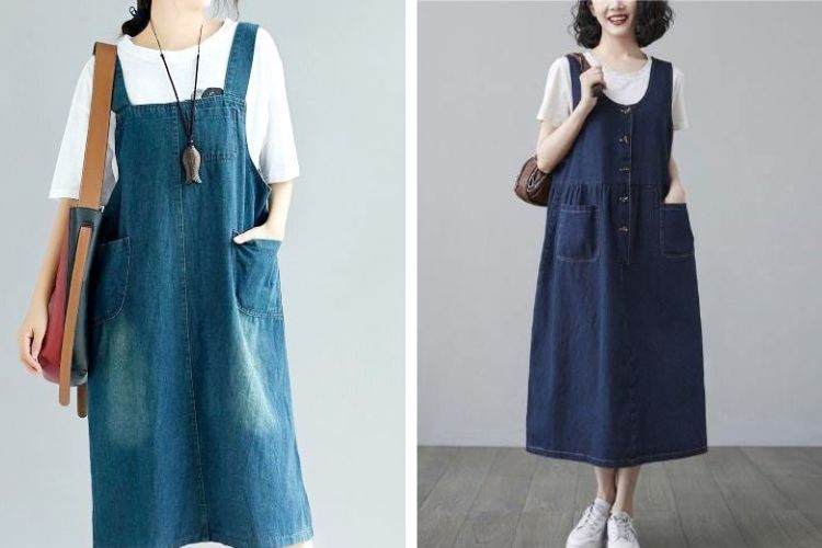 Cách phối đồ với váy yếm bò dài