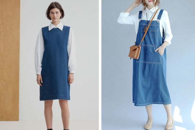 Váy yếm bò mặc với áo gì