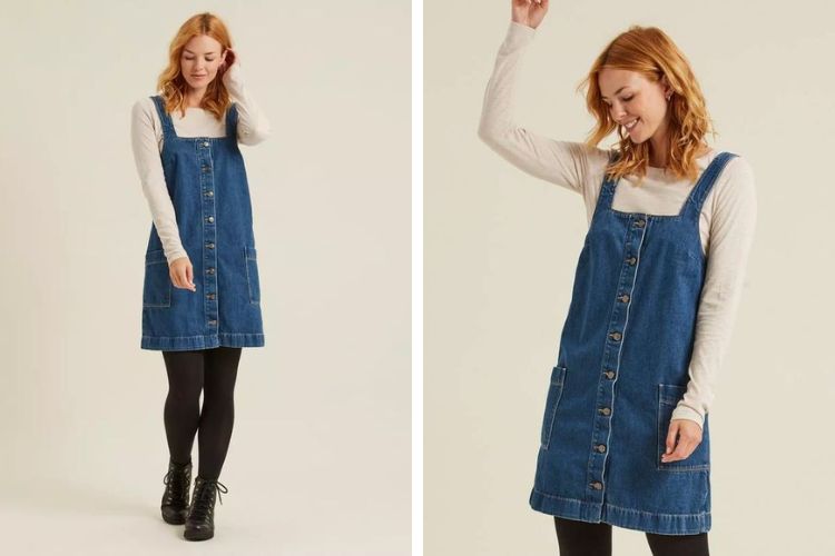 Cách phối đồ với váy yếm bò dài