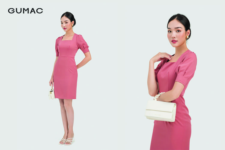 Người béo đi biển mặc gì? Đầm cổ vuông
