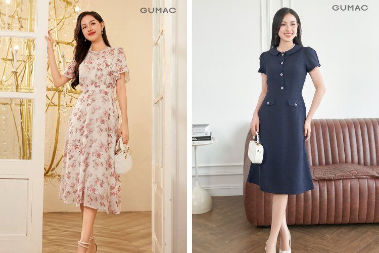Gợi ý mẫu đầm A tay ngắn cho nàng đi chùa