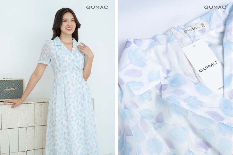 Áo đầm đẹp dáng chữ A bâu cổ danton