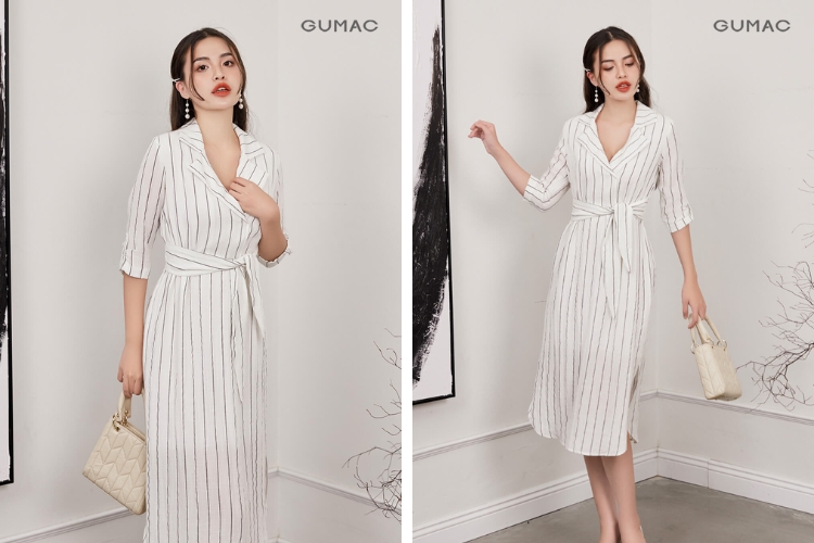 Đầm linen có cổ danton thời thượng