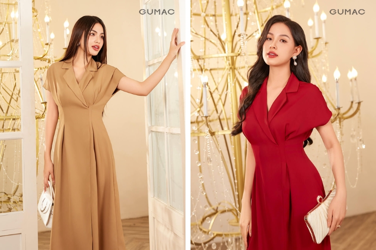 Mẫu đầm có cổ danton dáng suông