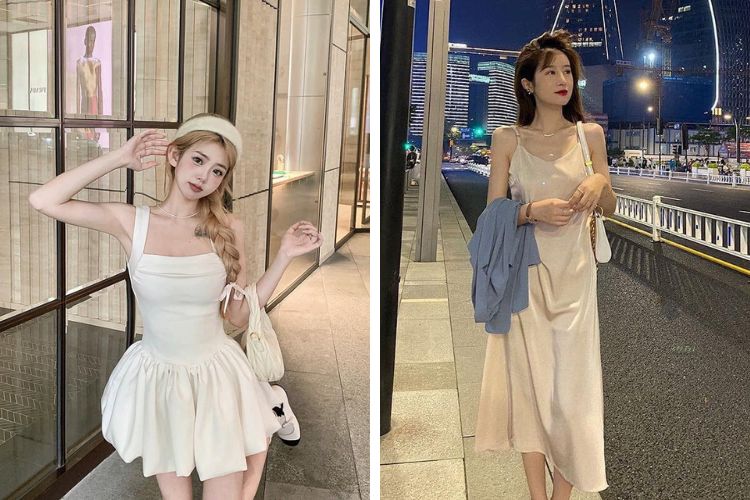 Đầm 2 dây trắng đi biển