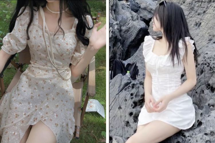 Đầm trắng cổ vuông đi biển
