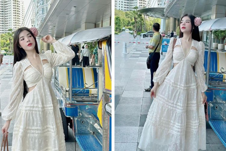 Đầm trắng maxi đi biển