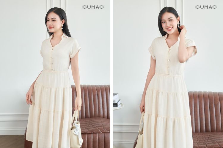 Đầm trắng xếp tầng đi biển