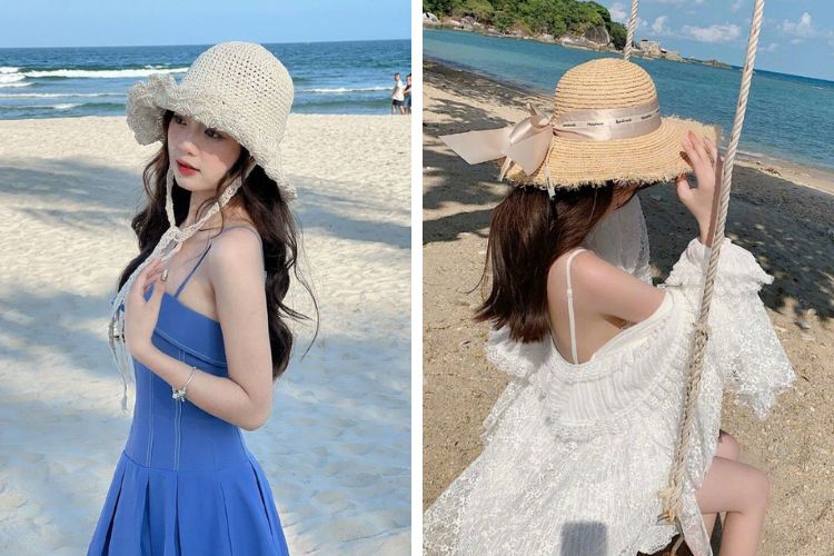 mix phụ kiện cùng váy đi biển
