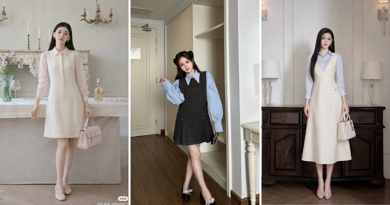 Chọn váy dạ đen, xám hoặc be kết hợp sơ mi tơ pastel nhẹ thanh lịch hiện đại.