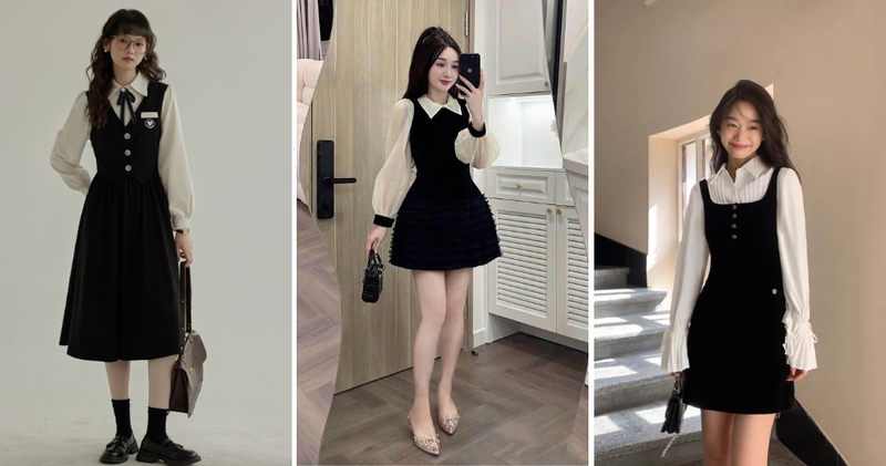 Chọn váy gile len dệt kim mỏng, dáng suông nhẹ hoặc chữ A, phối cùng sơ mi cổ đức cổ điển thanh lịch trí thức.
