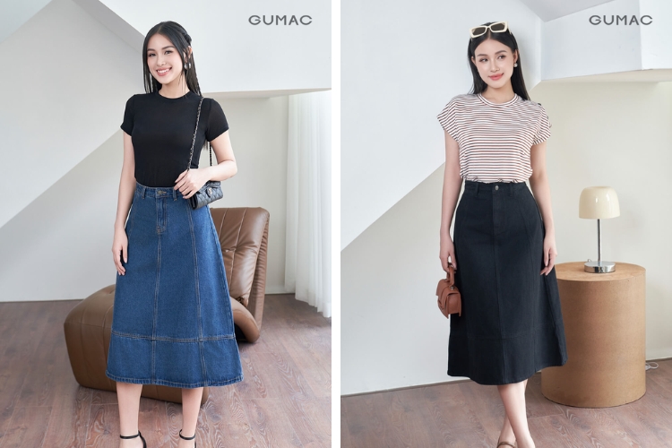 Trang phục váy jean midi đi du lịch Cần Thơ