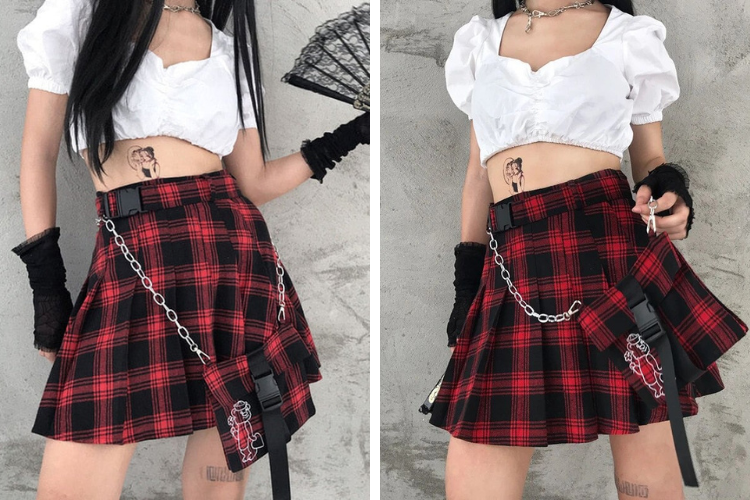 váy sọc caro với áo croptop