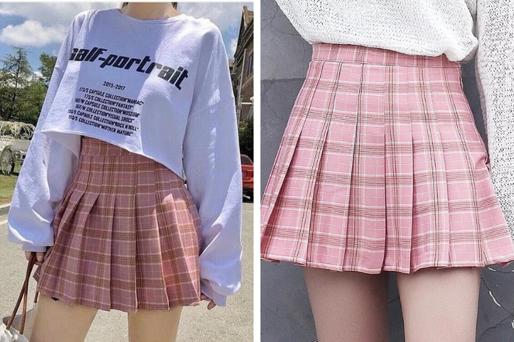 chân váy ngắn xếp ly