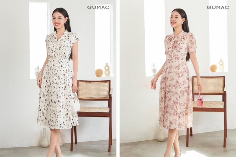 Đầm suông trung niên đẹp phối hoa