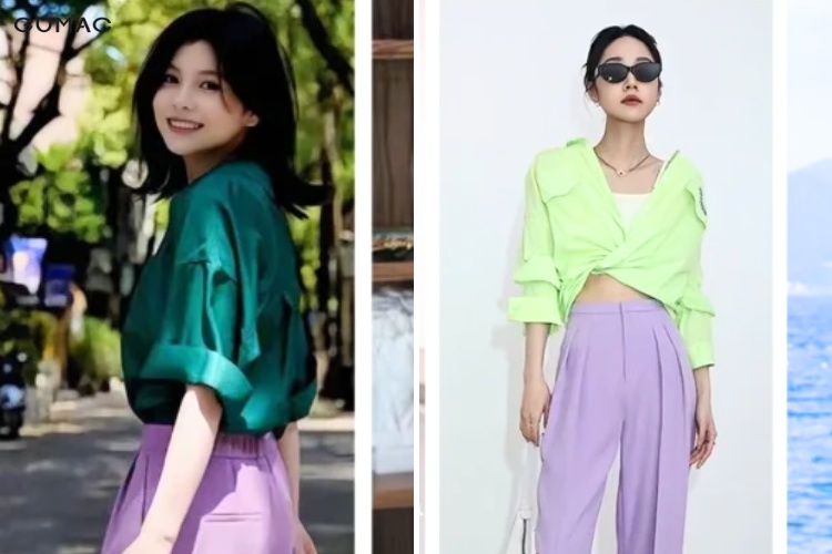 Áo sơ mi xanh rêu phối màu bổ sung